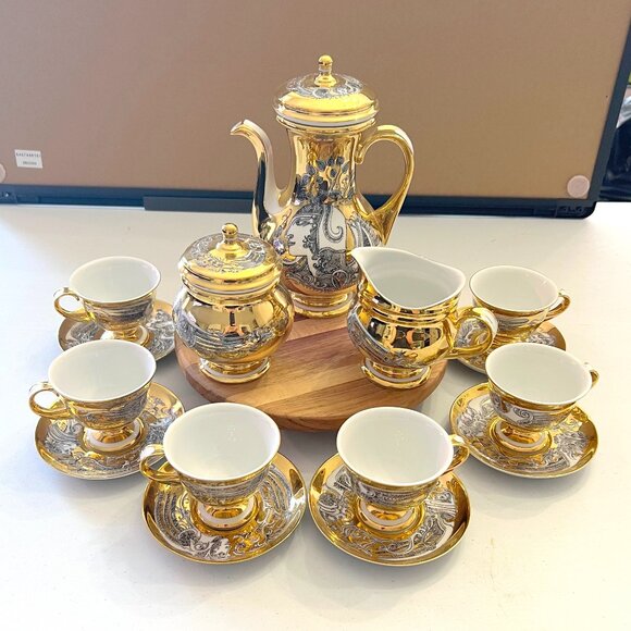 Rare Vintage Hollóháza Art Deco Porcelain Hand-Painted w/24K Gold 17-Pc. Tea Set - Picture 2 of 16